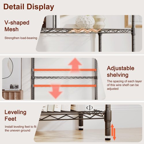 BestOffice | 4-Tier Wire Storage Shelves | 36x14x54 | Black | with Adjustable Racks | Heavy-Duty Metal Shelf, Holds Upto 1000 lbs | No-Tool Assembly | Ideal for Home & Garage Shelving