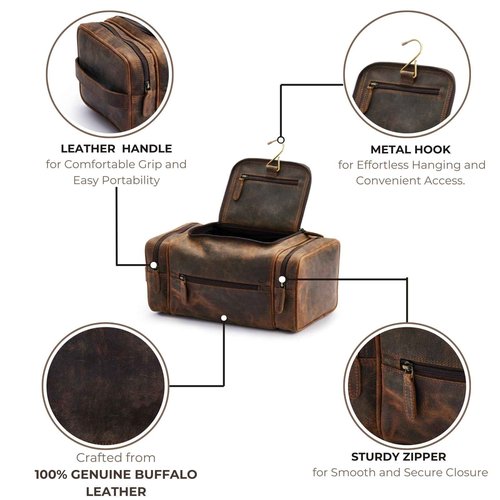 NomadCraftsCo. Extra Large Leather Toiletry Bag for Men - Premium Leather Men's Toiletry Bag for Travel, Dopp Kit, Pouch, Large Travel Organizer
