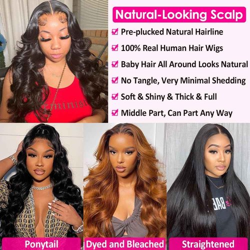 Hedy 220% Density Lace Front Wigs Human Hair Wigs for Black Women Pre Plucked with Baby Hair Body Wave Glueless 10A Lace Closure Wigs Human Hair Natural Color 22 Inch