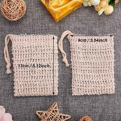 BBTO 5 Pieces Soap Saver Bag Natural Sisal Exfoliating Soap Pouch for Foaming and Drying, Shower, Scrubber(9 x 14 cm,Beige)