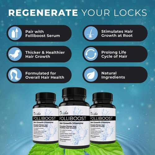 Folliboost Tricho Hair Growth Vitamins - Biotin, Vitamin C, Zinc & Vitamin B12 - Hair Care Capsules for Thicker, Fuller & Healthier Hair - 3 Pack