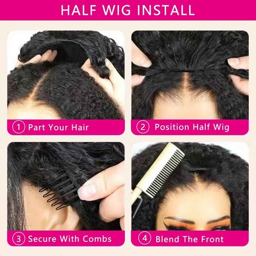 RUI MEI SI Half Wig Human Hair 200% Density Water Wave Glueless Wigs Human Hair 3 In 1 Drawstring Seamless Flip Over with Adjustable String Invisible Hairline Beginner Friendly Headband Wig 16 Inch