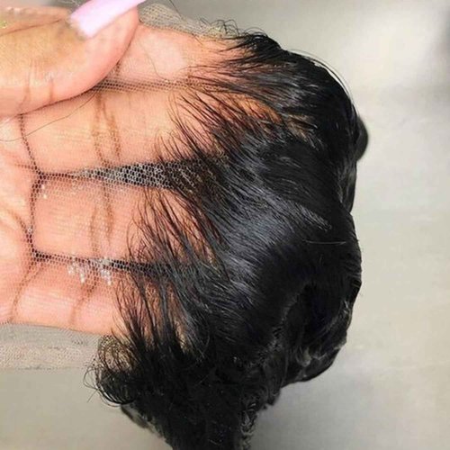 AUROO Water Wave 4x4 SKINLIKE Real HD Lace Closure Only Single Knot Human Hair 18 In,12A Virgin 0.09 mm Ultra-thin Invisible Wet n Wavy Curly Swiss HD Lace Closure Pre Plucked Free Part Natural Black