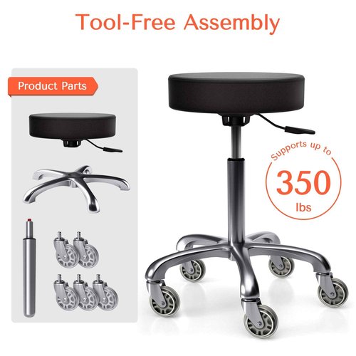 TASALON Rolling Stool - Adjustable Stool with Wheels - Soft Swivel Workbench - Desk Chair for Kitchen, Salon, Spa, Tattoo, Pedicure - Massage Salon Esthetician Chair – Black