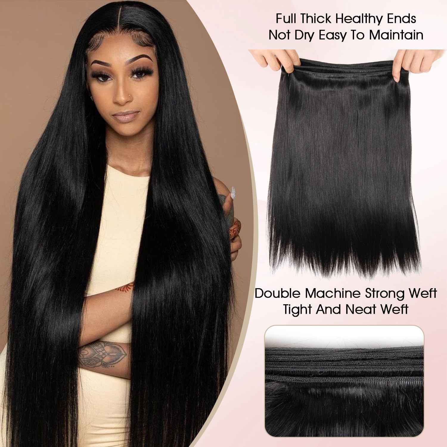 Human Hair Bundles with Frontal Closure (18 20 22 24+16,Free Part), 4 Bundles Human Hair with 13x4 HD Lace Frontal,100% 16A Virgin Brazilian Straight Human Hair Bundle Extensions Double Weft