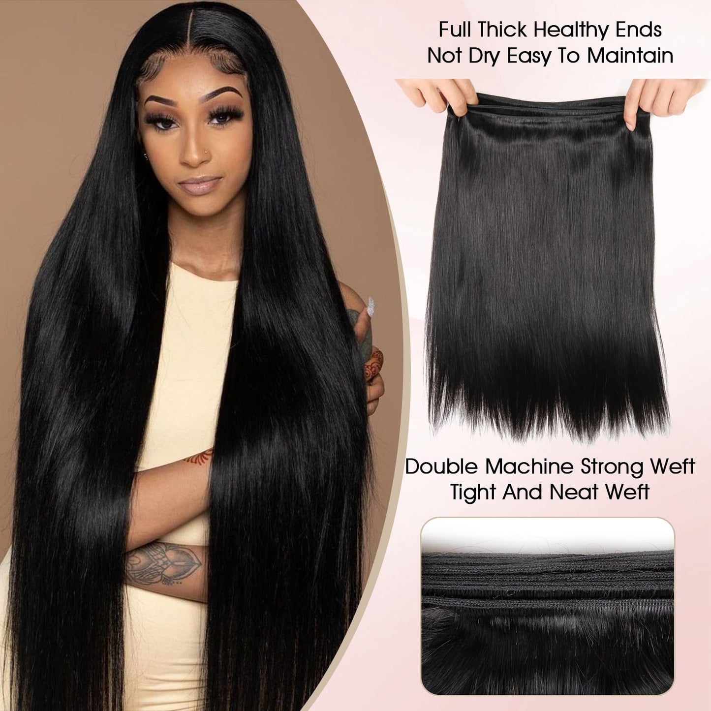 Human Hair Bundles,Straight 4 Bundles 16 18 20 22 Inch,16A Bundles Human Hair,100% Unprocessed Virgin Brazilian Hair Extensions Double Weft, Quick Weave Sew In Hair Bundle