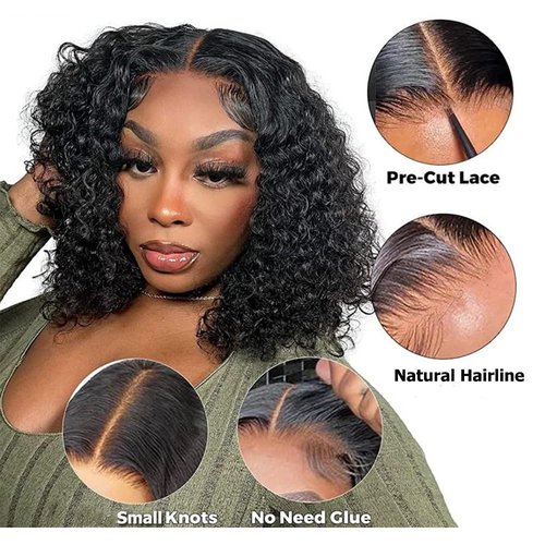 olimaruly Bob Wig Human Hair Wear and Go Glueless Bob Wigs Human Hair Pre Plucked Pre Cut Curly Bob Human Hair Wigs 4x4 HD Lace Closure Wigs for Black Women 16 Inch
