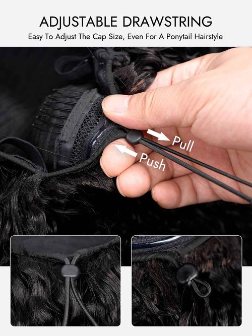 Wiggins Curly Half Wig Human Hair Glueless Wigs Upgrade 3 IN 1 Half Wig With Drawstring Seamless Clip Ins Flip Over Kinky Curly Human Hair No Glue No Lace For Women 16 Inch