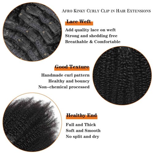 Yacurcur Afro Kinky Curly Clip in Hair Extensions Human Hair 4C Hair Clip in Extensions 8pcs 240g/set 10A Brazilian Virgin Natural Hair Clip Ins for Black Women Natural Black Color 16 Inch