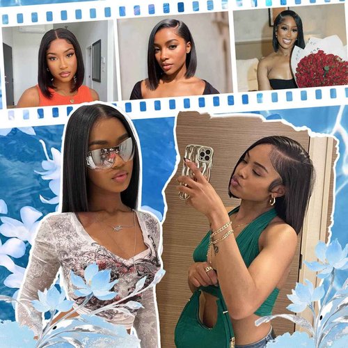 Thogriy Bob Wig Human Hair 13x4 HD Transparent Lace Front Straight Wigs 180% Density 16 Inch Pre Plucked Short Bob Straight Wigs Human Hair for Women Natural Black Color