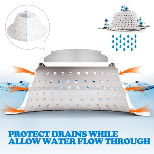 zaa Bathtub Drain Hair Catcher, Silicone Collapsible 2 Pack Drain Protector for Pop-Up and Regular Drains of Shower, Bathtub, Tub, Bathroom, Sink, White