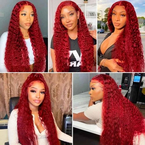 Red Human Hair Bundles Deep Wave Bundles 34 34 34 Inch Unprocessed Brazilian Virgin Remy Hair Wine Red 3 Bundle Burgundy Deep Wave Human Hair Extensions 50 Gram Per Bundle