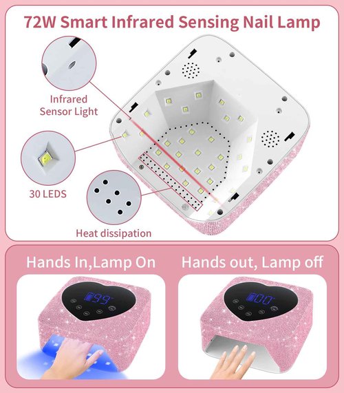HUGMAPLE UV Light for Nails, 74W Cordless Rechargeable UV Nail Lamp, Fast Nails Dryer Curing Lamp for Salon & Home, Gel Nail Polish UV Light with 5 Timer Setting, Touch Control & Auto Sensor
