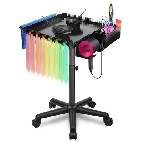 Rolling Salon Tray, Hairstylist Tray on Wheels with Holder and Hair Separator Stand for Salon Station, Salon Tray Cart, Salon Trolley Cart for Salon&Home Use