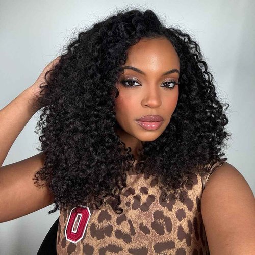 RUI MEI SI Half Wig Human Hair 200% Density Water Wave Glueless Wigs Human Hair 3 In 1 Drawstring Seamless Flip Over with Adjustable String Invisible Hairline Beginner Friendly Headband Wig 16 Inch