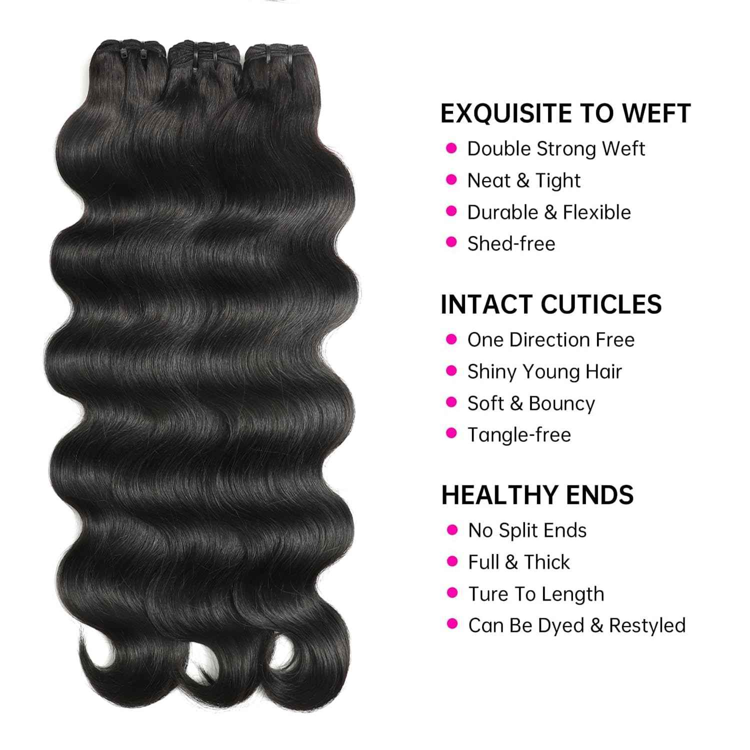 Human Hair Bundles 12A Body Wave 100% Unprocessed Brazilian Virgin Hair Extensions 4 Bundles Human Hair 16 18 20 22 Inch Natural Black Bundles Human Hair Weave for Women