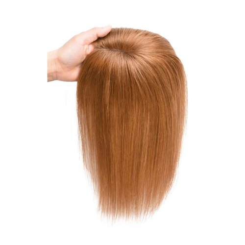 viviaBella Human Hair Hand-tied Swiss Lace BaseToppers Natural Looking no Bangs, Clip in Real Human Hair Toupee for Women with Thinning Hair Big Coverage 12inch hairpieces(Copper Red, 5"X4.5")