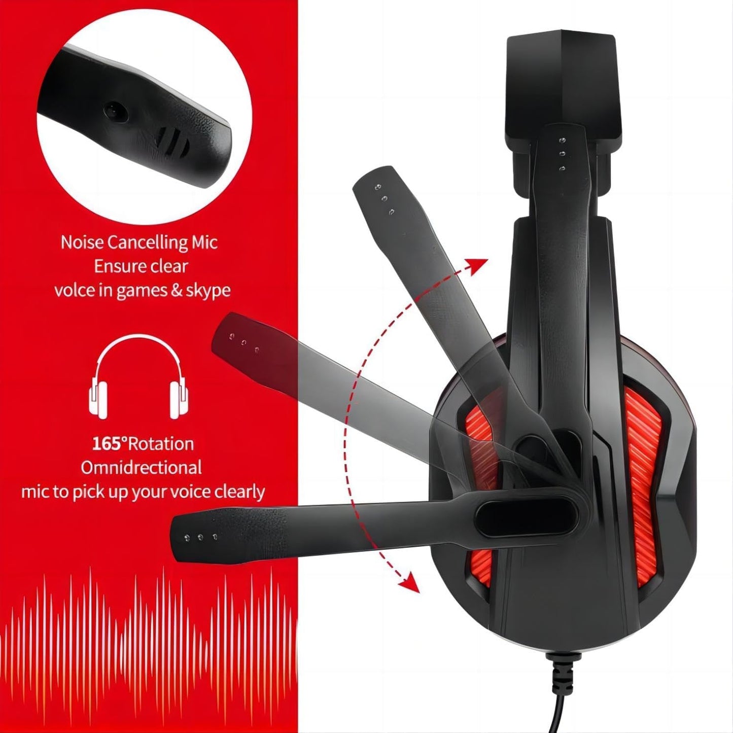 3.5mm Port Wired Gaming Headset with Mic Volume Control,Stereo Bass Noise Isolation for PS4 New Xbox One PSP PC Laptop Tablet Cellphones,Black&Red