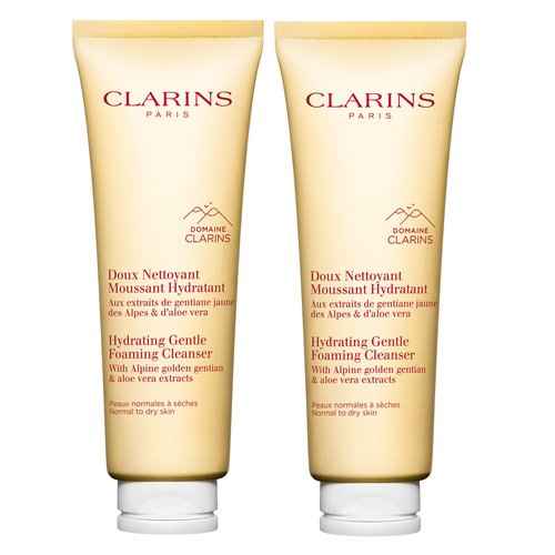 Clarins NEW Hydrating Gentle Foaming Face Cleanser | Cleanses, Soothes, and Softens | Contains Aloe Vera to Boost Hydration | Soap-Free | SLS-Free| Normal To Dry Skin Types | 4.2 Ounces (Pack of 2)