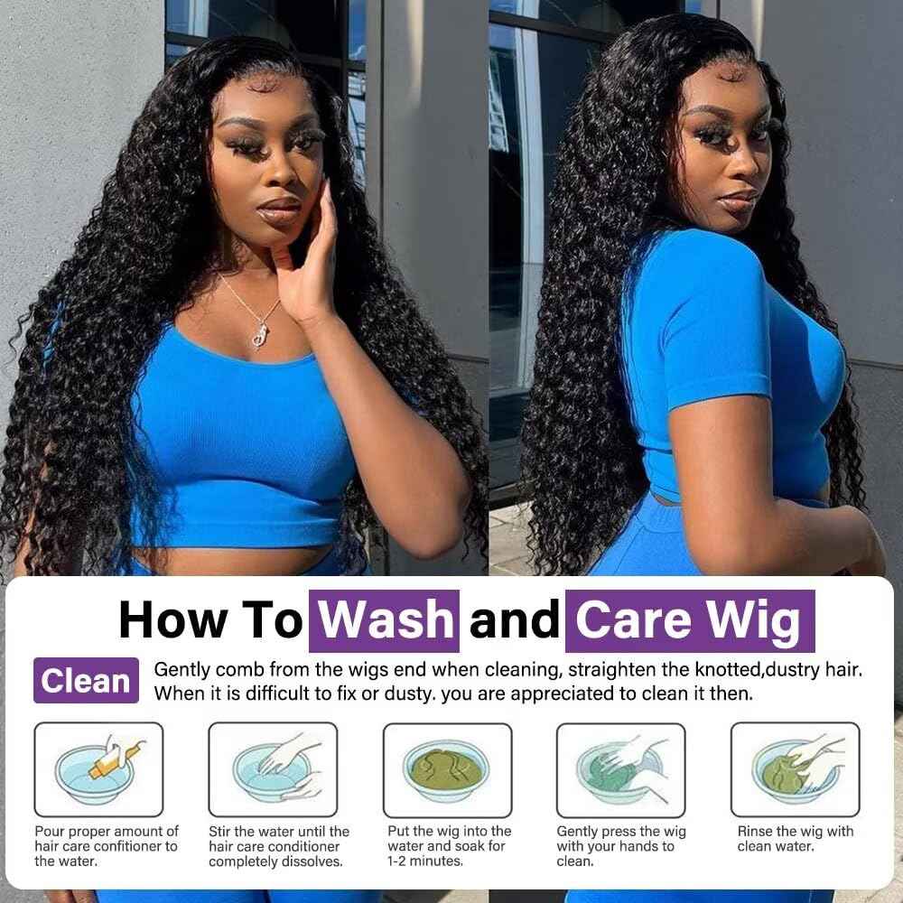 28 Inch 13x6 Deep Wave Lace Front Wigs Human Hair 200 Density HD Transparent Lace Frontal Wigs Human Hair 13x6 Pre Plucked Deep Curly Glueless Wig 100% Virgin Curly Human Hair Wig for Black Women