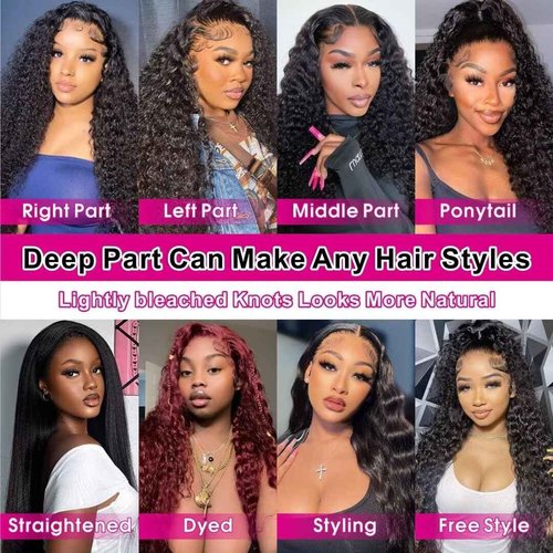 Juvid 13x6 Lace Front Wigs Human Hair HD Transparent Deep Wave Curly Human Hair Wig 180% Density Baby Hair Natural Black Glueless Wig 18inch Baby Hair Wet and Wavy for Black Women Pre Plucked Hairline
