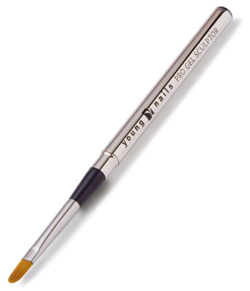 Young Nails Finesse Pro Gel Sculptor Brush - synthetic bristle brush, flat brush with rounded tip. Breaks down in two pieces to act as a cap/cover.