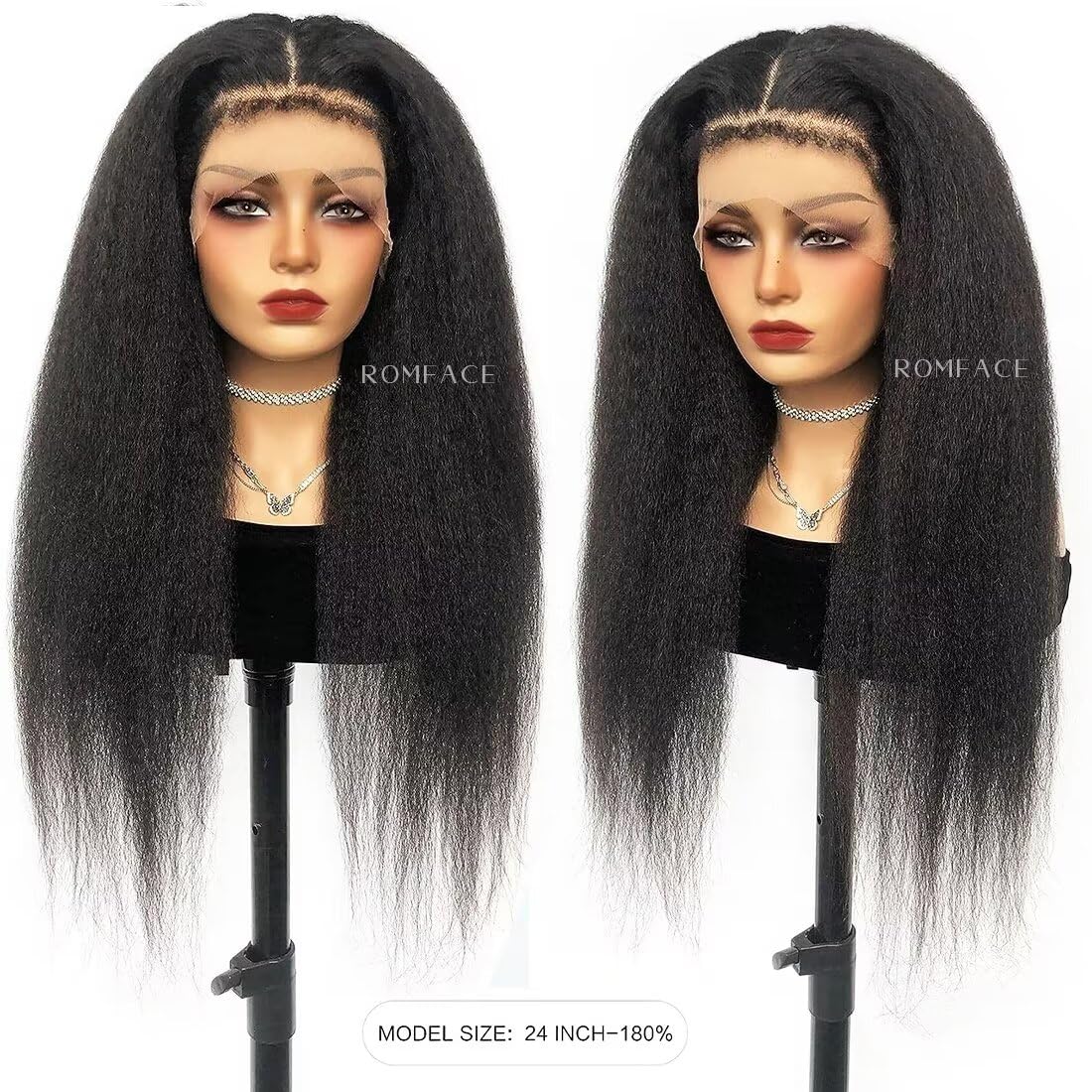 13X4 Lace Front Wig With Curly Edges Hairline 180% Density Kinky Straight Human Hair Wigs for Black Women Yaki Straight HD Lace Wig with Curly Baby Hair Glueless Wigs for Women Natural Black 20 Inch