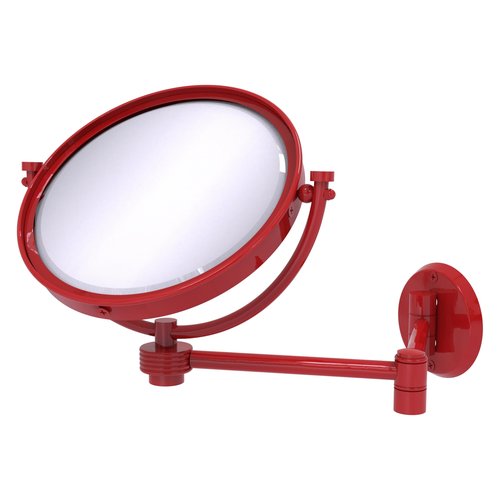 Allied Brass WM-6G/5X-FER 8 Inch Wall Mounted Extending Make-Up Mirror 5X Magnification with Grooved Accent, Fire Engine Red