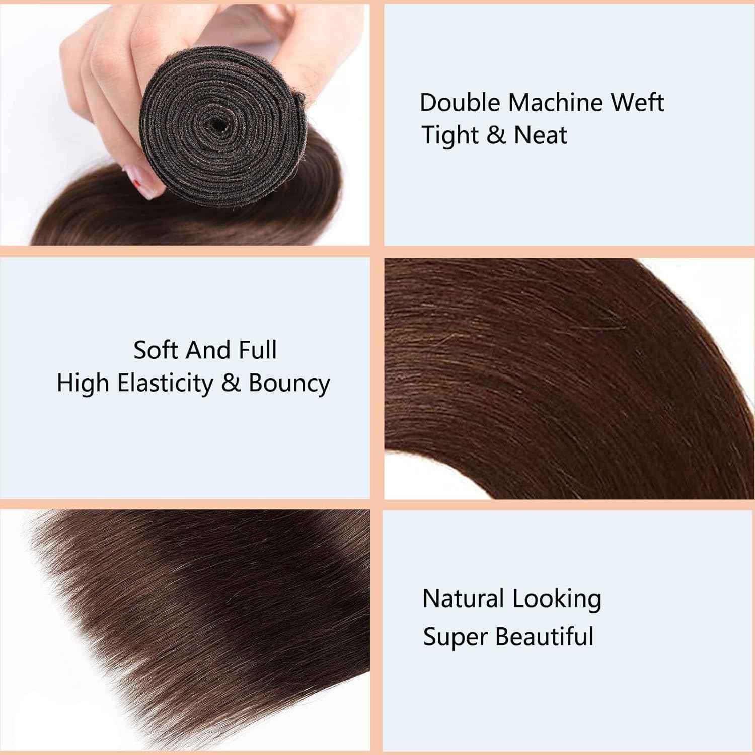 Habiliana Bundles Human Hair 24 26 28 Inch Straight Dark Brown 4 Human Hair Bundles 11A Unprocessed Brazilian Virgin Quick Weave Hair Extensions for Black Women