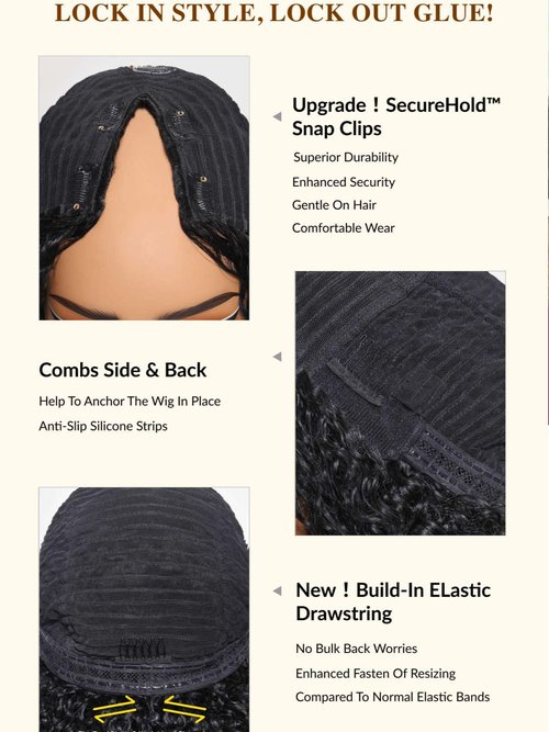 Beauty Forever EasiContour V Part Wigs Human Hair Yaki Straight Upgrade U Part Wigs Glueless Full Head Clip In Half Wig V Shape Drawstring Wigs No Leave Out Natural Color 150% Density 16inch