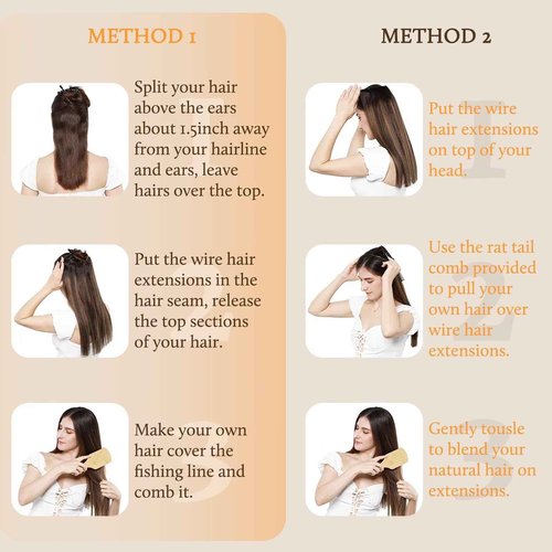 DOORES Hair Extensions Real Human Hair, Jet Black 120g 22 Inch, Wire Hair Extensions Adjustable Size Straight Long Hair Extensions Remy Hair Invisible Hairpieces for Women