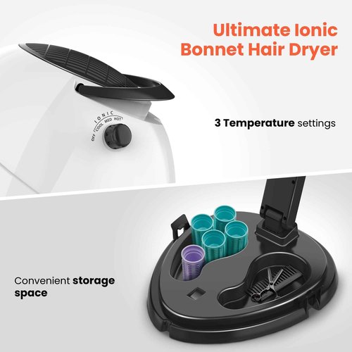TASALON 1875W Ionic Hooded Hair Dryer Bonnet with 3 Heating Settings, Professional Sit Under Hair Dryers for Women with Ceramic Technology, Portable Hair Dryer with Hood, Hooded Dryer for Home & Salon
