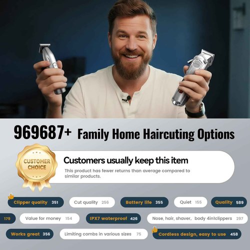 Jack & Rose Hair Clippers for Men Set Professional, Cordless Men Hair Trimmer, Electric Shavers, Barber kit, 4 in 1,LED Display, for Nose, Body, Bald Head