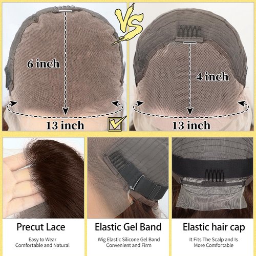 LAPONDAI 13x6 Chocolate Brown Lace Front Wig Human 200% Density Body Wave Wig HD Transparent Front Wig Human Hair Pre Plucked with Baby Hair Brown Colored Wigs Brown Wig 28 Inch