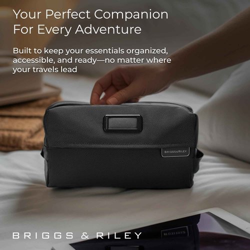 Briggs & Riley Everyday Essentials Kit - Toiletry Travel Bags for Women & Men, Organizer for Vacation, Compact Dopp Kit for Bathroom Accessories, Makeup, & Skincare - Baseline Collection, Black