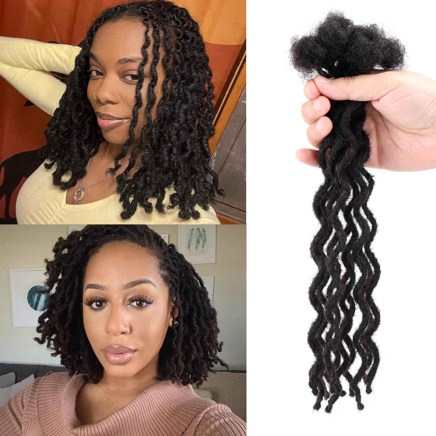 30 Strand 16 Inch Human Hair Curly Dread Extensions – 0.6cm Diameter Afro Kinky Wavy Locs, Ideal for Full Head Installation or Loc Maintenance