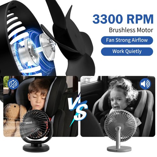 XOOL 12V Car Fans, 4" Electric Car Cooling Air Fan Powerful Single Car Fan Cigarette Lighter Low Noise 360 Degree Rotatable for Truck Vehicle Boat Van SUV RV
