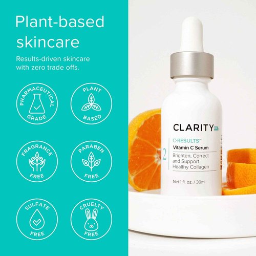 ClarityRx C-Results Vitamin C Brightening Face Serum, Natural Plant-Based Anti-Aging Facial Treatment for Dark Spots & Acne Scars (1 fl oz)
