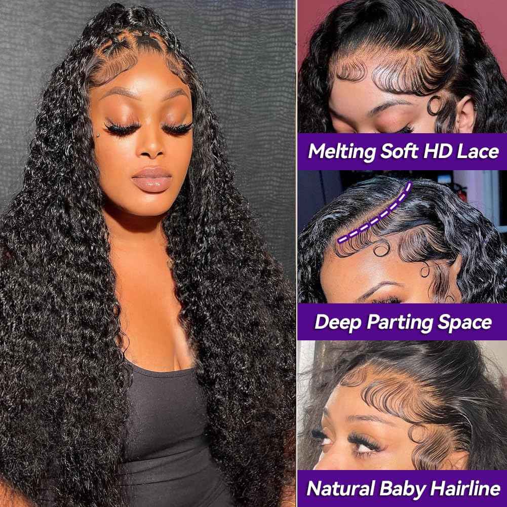 28 Inch Deep Wave Lace Front Wigs Human Hair 200 Density 13x6 HD Transparent Jerry Curly Lace Front Wigs Glueless Wigs Pre Plucked Deep Curly Human Hair Wig for Women