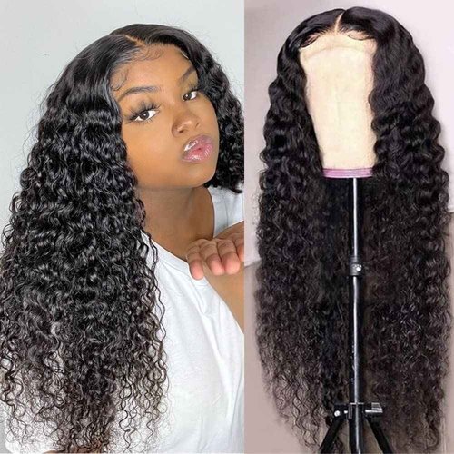 Josblue Deep Wave Lace Front Wigs Human Hair 4x4 Transparent Lace Closure Wigs 180% Density Human Wigs for Black Women Pre Plucked with Baby Hair 26 Inch