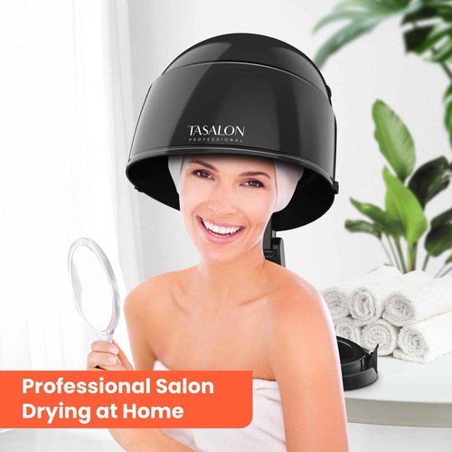 TASALON Portable Hooded Hair Dryer Bonnet, 1875W Height Adjustable Salon Home Hair Dryer with Hood, 3 Heating Settings - Black