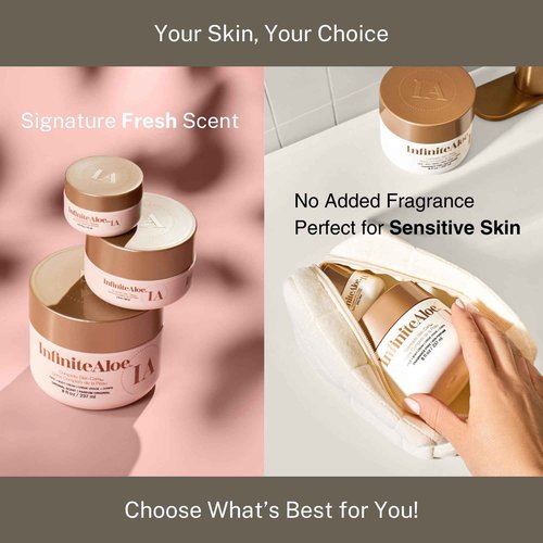 InfiniteAloe Complete Skin Care, Aloe Vera Powered Face and Body Cream for Dry Skin Relief, Fragrance Free - 2 Large Jar 8 oz & 2 Travel Jar 0.5 oz