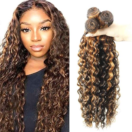 P1B/30 Human Hair Bundles Highlight Kinky Curly Bundles 22 24 26 Inch Brazilian Unprocessed Virgin Hair 3 Bundles Ombre Kinky Curly Bundles Two Tone Black Mixed With Brown Bundles