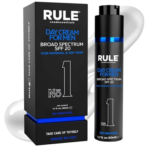 RULE COSMECEUTICALS No.1 Day Cream for Men, 10-in-1 Anti-Aging Face Moisturizer to Reduce Wrinkles & Dryness, SPF 20, Collagen, Vitamins B, C & E - Normal & Dry Skin - No Menthol, 50 mL