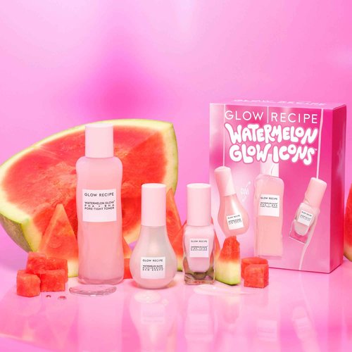 Glow Recipe Watermelon Glow Icons Skin Care Gift Set - Niacinamide Dew Drops Face Serum (40ml) + PHA + BHA Pore Minimizing Toner with Hyaluronic Acid (150ml) + Pink Juice Facial Moisturizer (25ml)