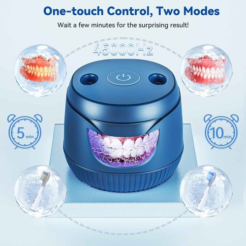 Ultrasonic Retainer Cleaner, 200ML Mouth Guard Cleaner 45kHz Portable Retainer Cleaner for Dentures, Night Guard Cleaner Machine for Aligner, Mouth Guard, Braces, Toothbrush, Jewelry(Blue)