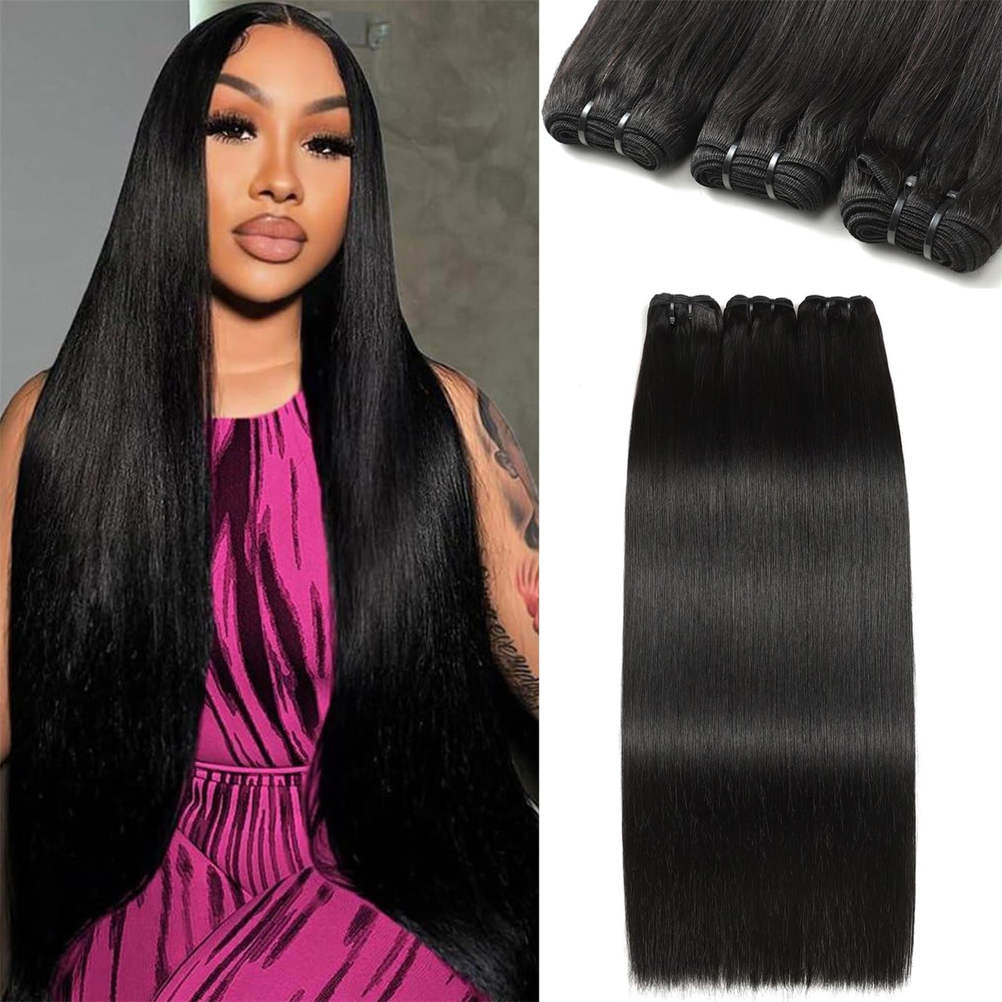 12A Human Hair Bundles 22 24 26 Inch Straight Bundles Human Hair 100% Brazilian Hair Extensions Quick Weave Raw Natural Black