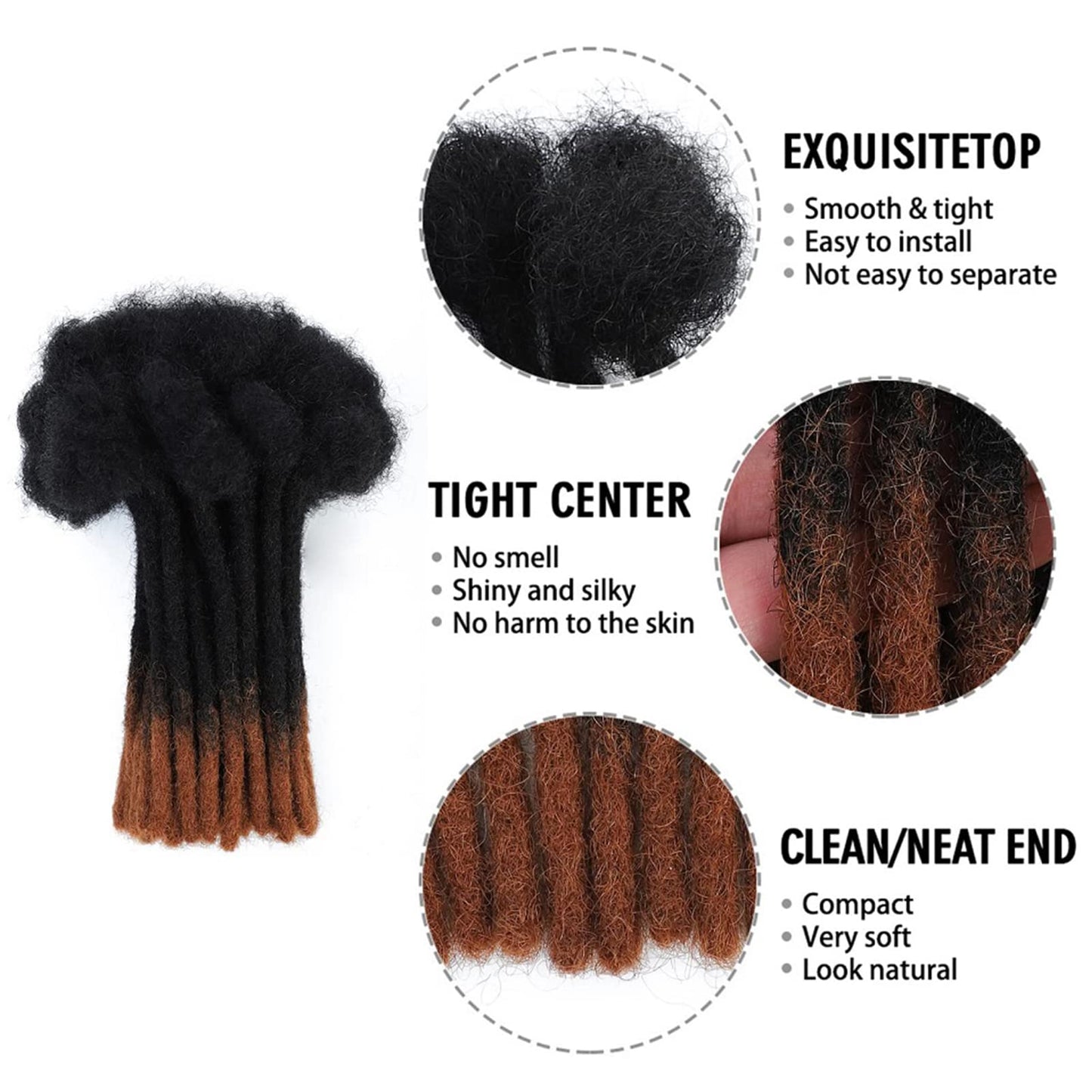 0.6 cm Thickness 14 Inch #T1B/30 30 Strands 100% Real Human Hair Dreadlock Extensions for Men and Women. Handmade for Full Head, Can Be Dyed and Bleached. Dreadlocks Bulk Permanent Locs