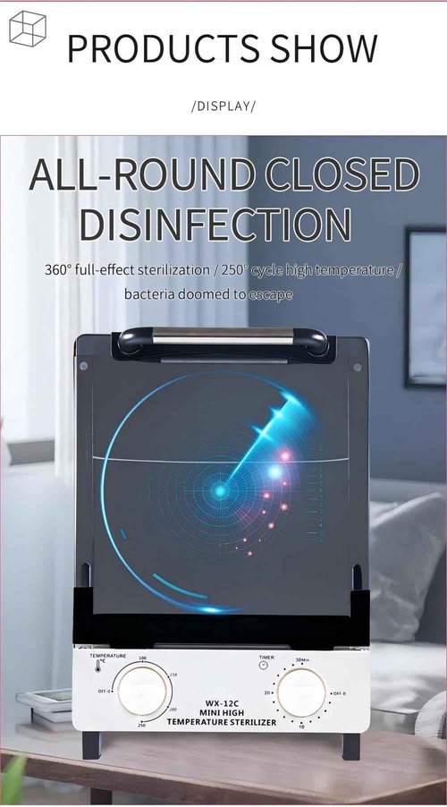 Sterilizer for Nail Tools, 12L Multifunctional High Temperature Cleaning Dry Box Stainless Steel with Temp Control, Tweezer Sterilizer, Stainless Trays, Timer, Nail Salon Equipment