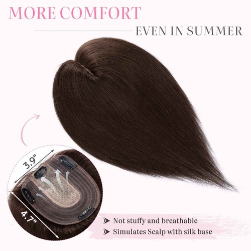 Rich Choices Hair toppers for women real human hair, 10 * 12cm silk base, Dark Brown hair pieces for women with thinning hair, no bangs 14 Inch #02